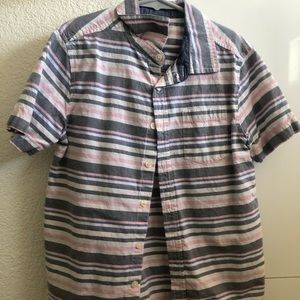 Size 7/8: Boy Button-Up Gray/Pink Striped Shirt